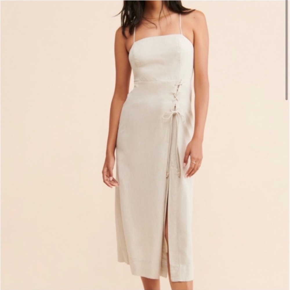Free People Cream Midi Slip Dress with Side Lace-Up